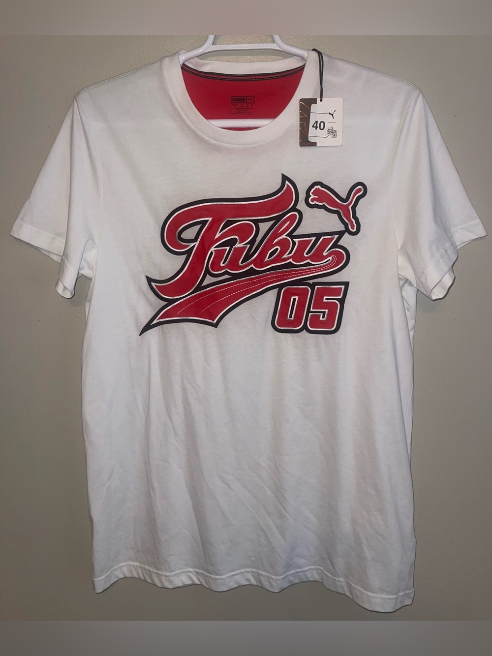 Puma-FUBU White Tee with Red and Black Script